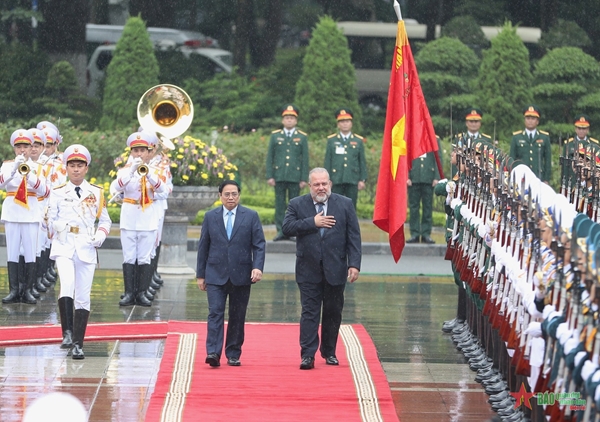 Thủ tướng Chính phủ Phạm Minh Chính chủ trì lễ đón Thủ tướng Cộng hòa Cuba Manuel Marrero Cruz thăm hữu nghị chính thức Việt Nam